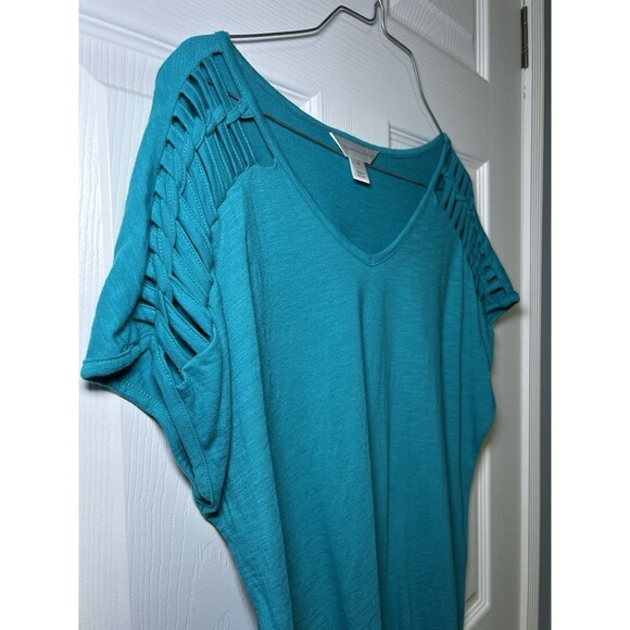 Christopher & Banks Women’s Braided Short Sleeve Shirt Teal Size Medium - Picture 3 of 5